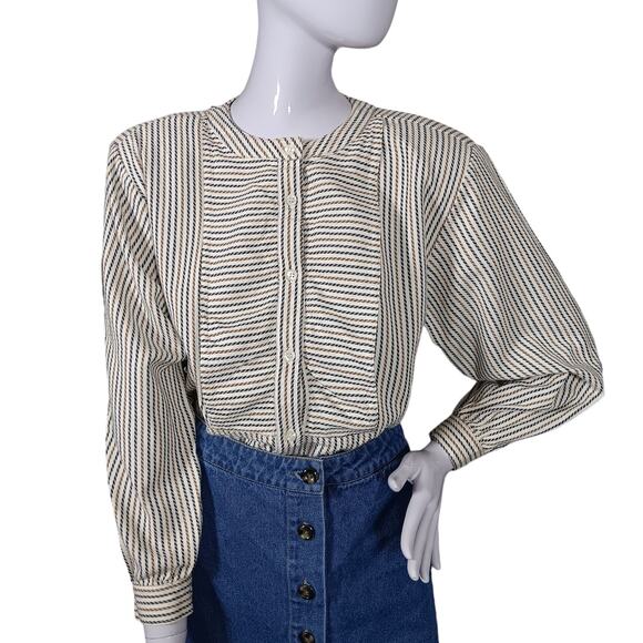 Susan Hutton Tops - Vintage Susan Hutton Blouse Size 10 Striped Dark Gray and Brown Button Down